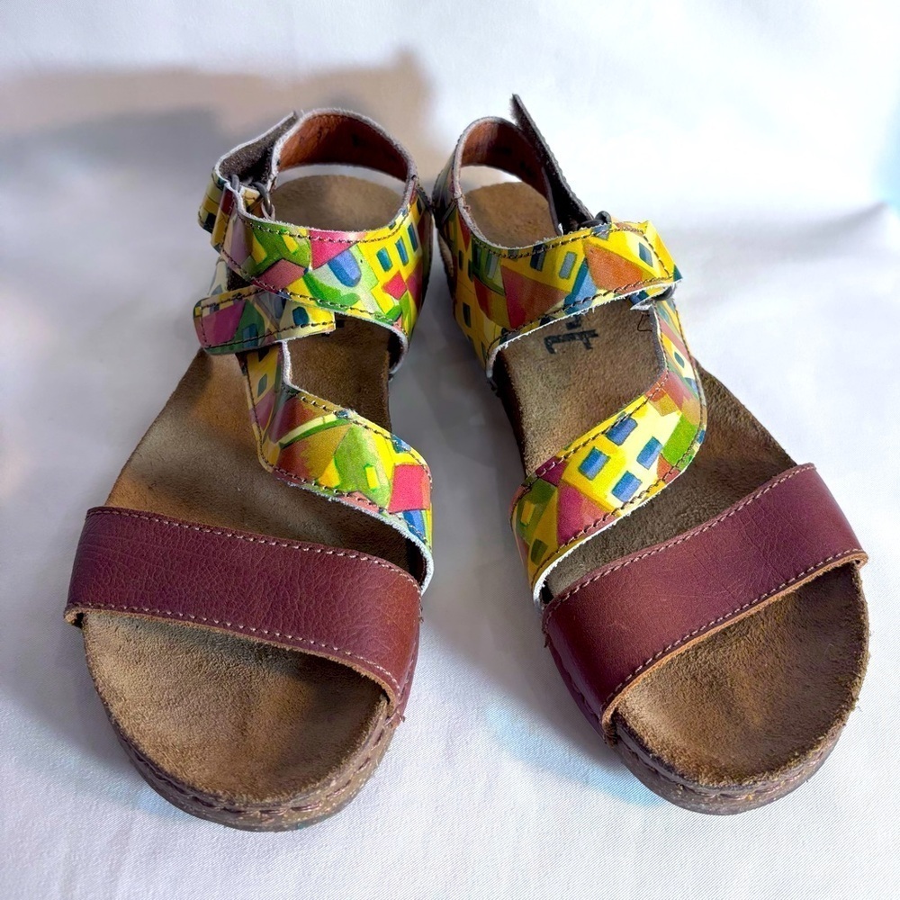 ART Sz 37 Colourful Leather Mix Comfort Footbed Sandals